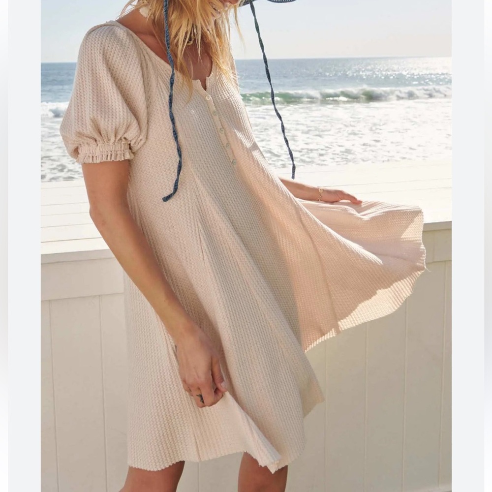 NWT Promesa waffle knit puff sleeve swing dress with pockets
